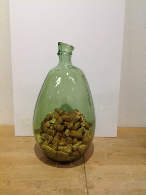 18" Green Glass Narrow Neck Jar w/Corks