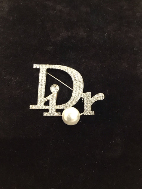 Dior Rhinestone Pin w/Faux Pearl