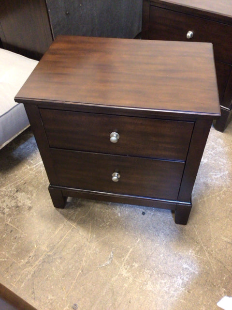 Brown Wood Two Drawer Nightstand