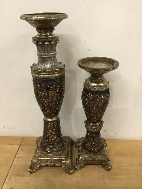 Set Of 2 Mosaic Resin Candler Holders