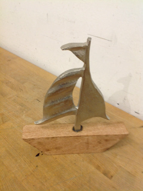 10" Wood & Silver Metal Sailboat