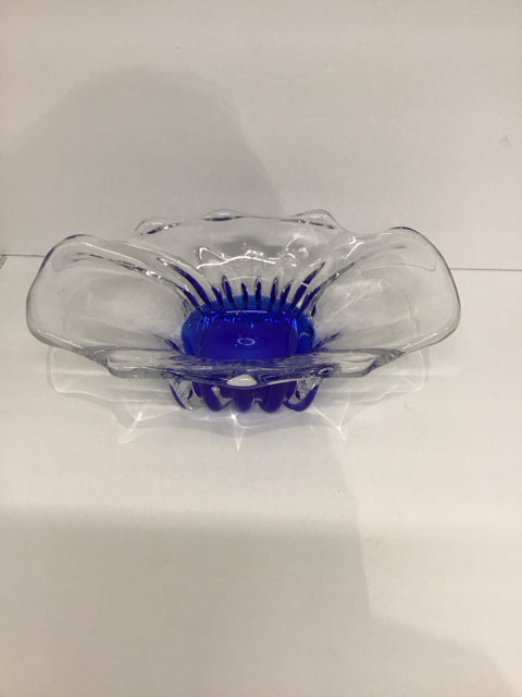 Abstract Crystal Bowl w/Blue Art Glass Bottom