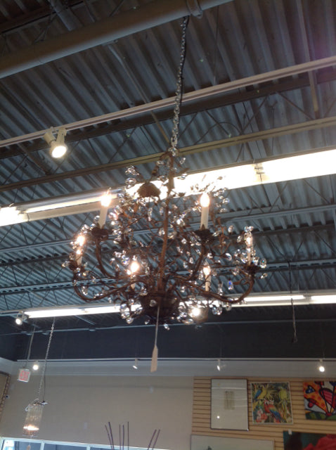 Chandelier- Bronze Metal & Crystal 6 Bulb