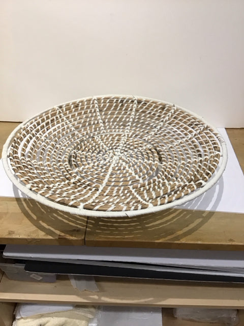 23.5"Rd Boho Rattan/Plastic Woven Bowl