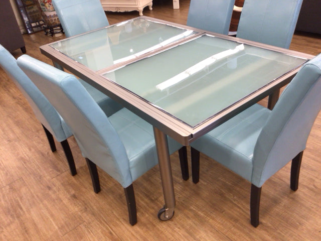 39 1/2" X 66" Metal & Glass Extension Dining Table
