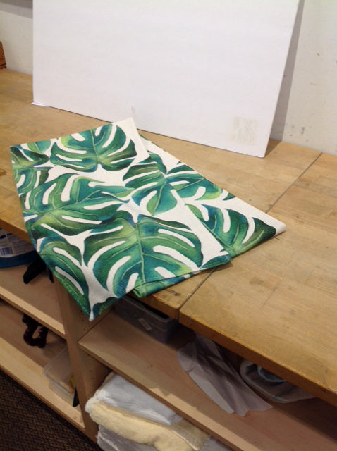 Green Leaves on Linen Table Runner