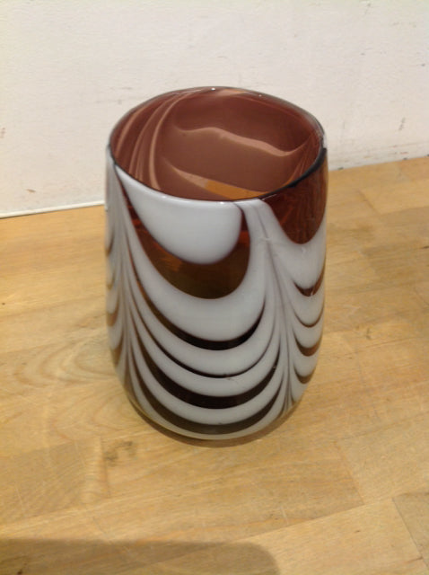 Vase- 7" White Swirl Glass