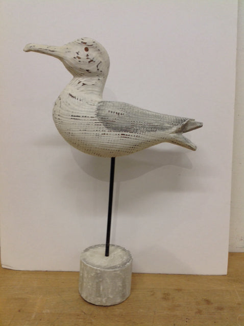19" White Carved Wooden Duck w/Stand