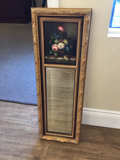 Gold Mirror w/Floral Tremeau Beveled Mirror