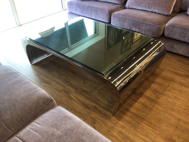 45 1/2" X 35" Chrome & Glass Coffee Table