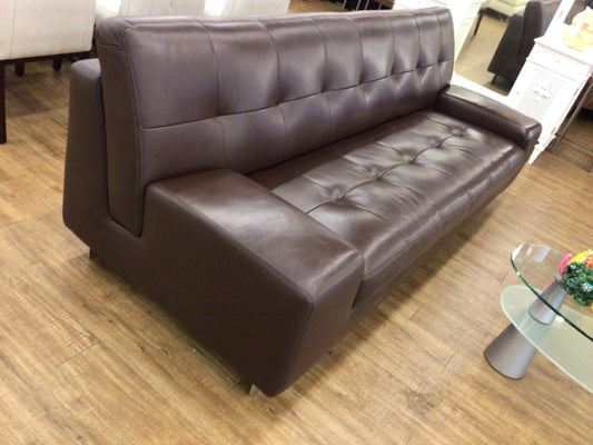 Scan Design Brown Tufted Leather Sofa