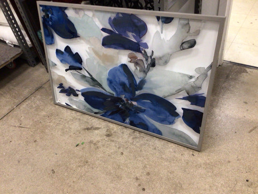 46" X 30" Grey Framed Blue Flowers Wall Decor