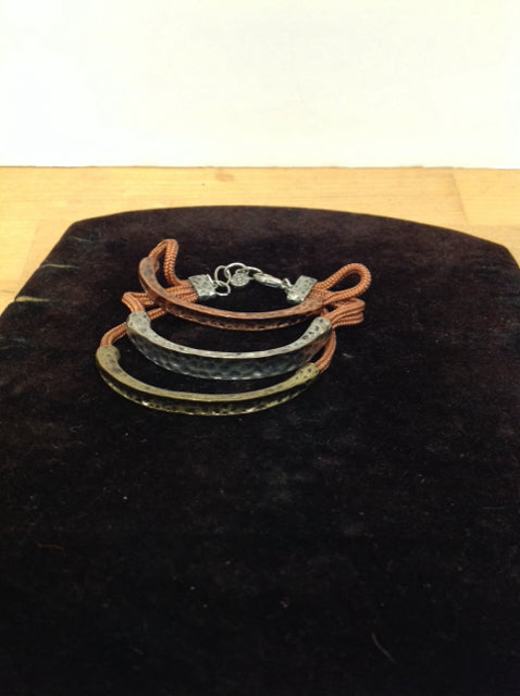 3 Strand Bracelet w/Gold, Silver, Rose Gold Metal