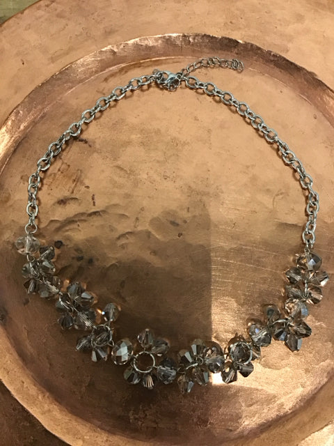 Glass Beaded Silvertone Necklace