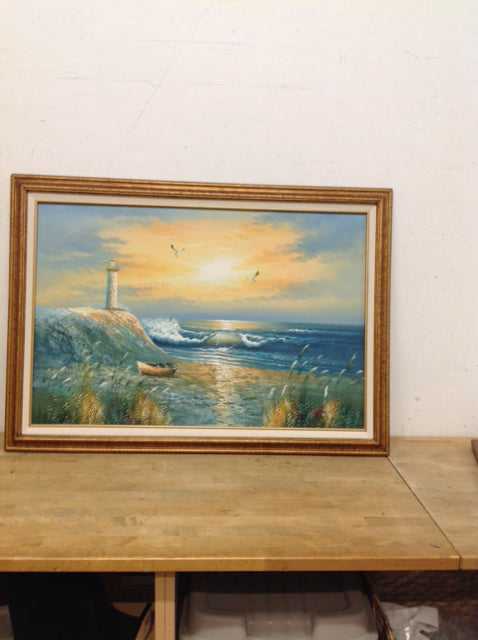 41"x29" Framed Lighthouse Art on Canvas