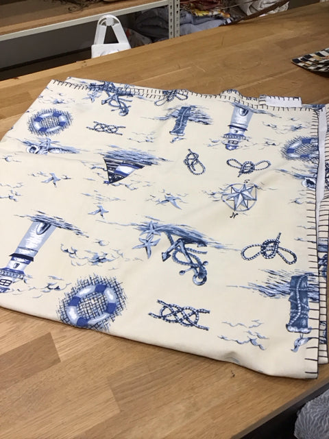 Beige/Blue Nautical Print Tablecloth