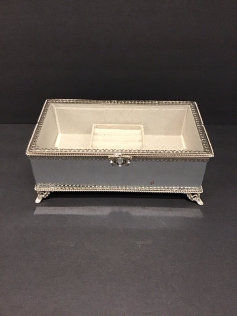 9x5 Footed Metal/Mirror Glass Jewelry Box
