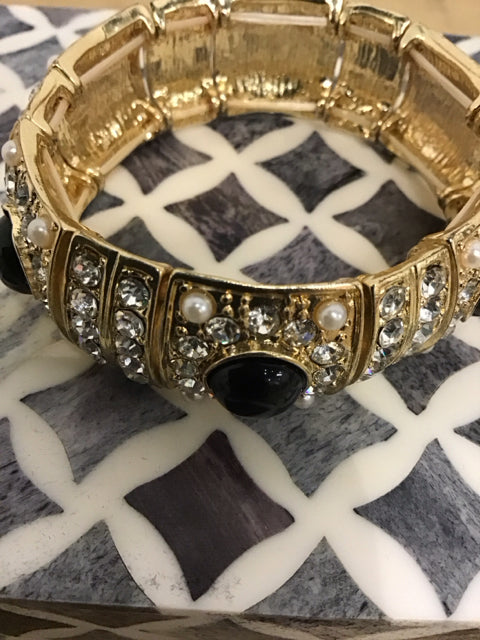 Goldtone Blackstone Rhinestone Stretch Bracelet