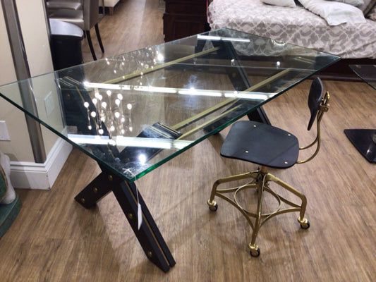 68" X 36" Glass Top Gold & Black Desk & Chair