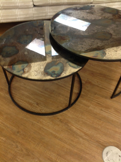 Coffee Table- Set Of 2 Metal Aged Mirror Nesting