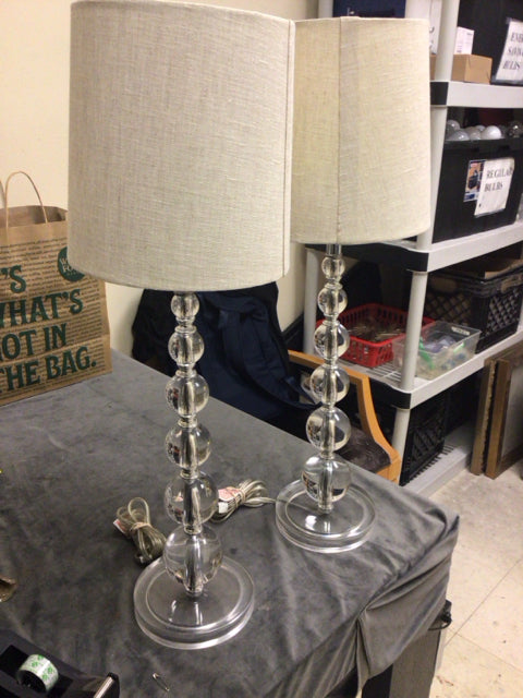 Pair Of Acrylic Stacked Sphere Table Lamps W/Shades
