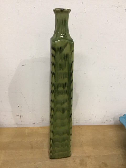 19" Mid Century Modern Ceramic Green Bud Vase