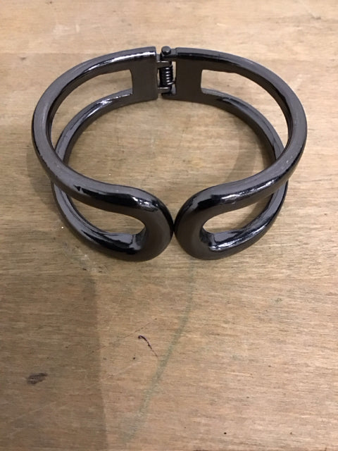 Double Loop Pewter Hinge Cuff Bracelet