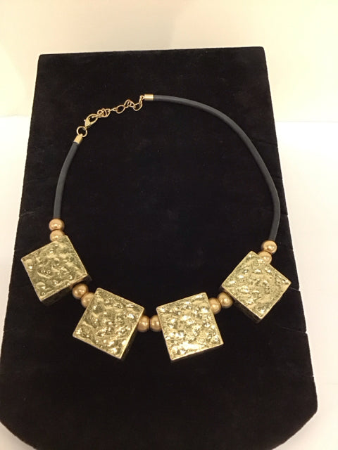 Statement Rubber Necklace w/Gold Tone Pendant