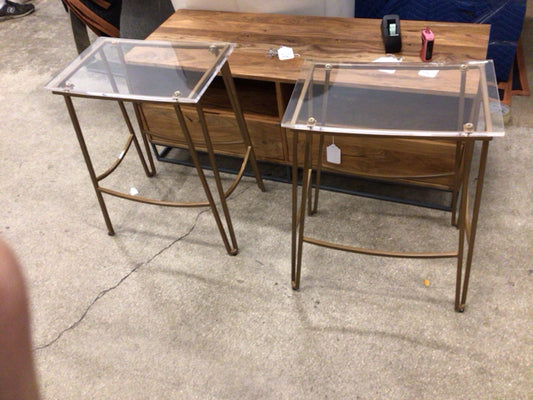 Pair Of Pierce Iron Acrylic Double-Line Counter Stools