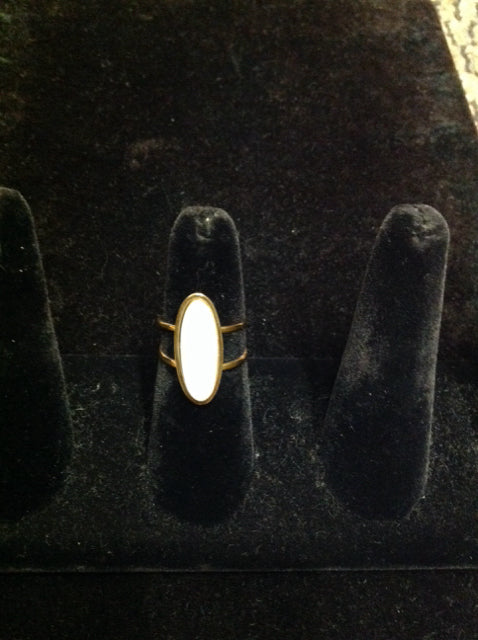 Gold Ring w/Long Oval White Stone