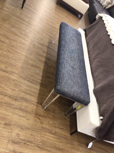 Lucite Leg Navy Fabric Custom Bench