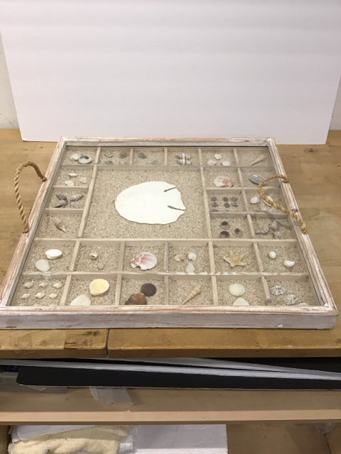 20"Sq Wood Tray w/Real Sea Shells & Sand