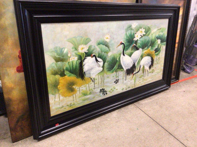 86 1/2" X 50 5/8" Framed Red-Crowned Cranes Oil Painting On Canvas
