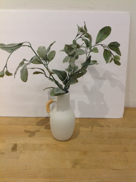 Faux Leaves in White Ceramic Rattan Weave Jug