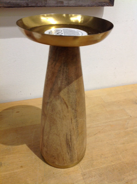 Candle Holder- 11" Wood & Gold Metal