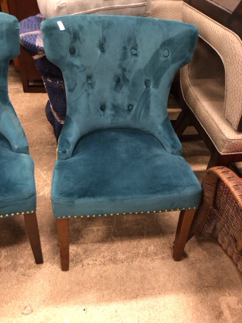 Green/Gold Back Button Tufted Fabric Chair