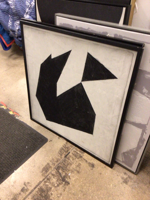 31" Square Framed Black & White Abstract Print On Board