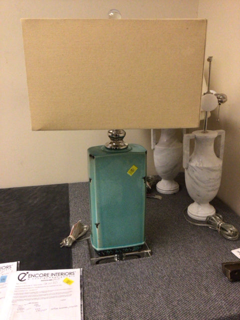 Blue Glass Table Lamp W/Shade