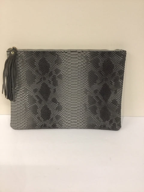 Grey Faux Croc Leather Handbag