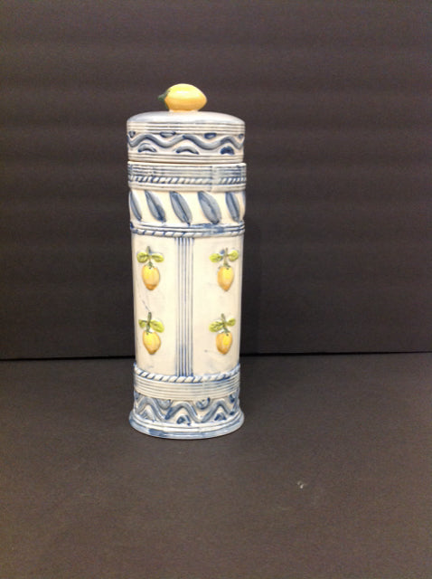 13" Blue/White Painted Porcelain Urn w/Lemons