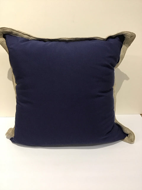 Blue Indoor/Outdoor Pillow w/Tan Wrap