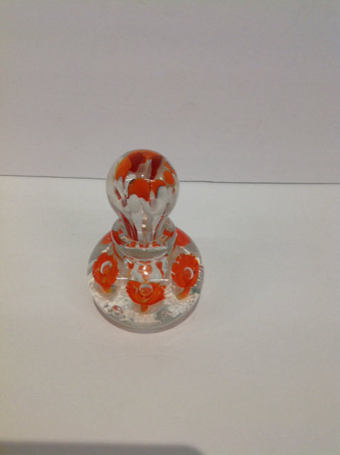 5" Orange/White Art Deco Glass Perfume Bottle