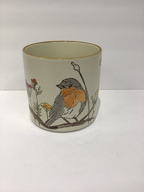 5" White Ceramic Rd Planter w/Bird Designs