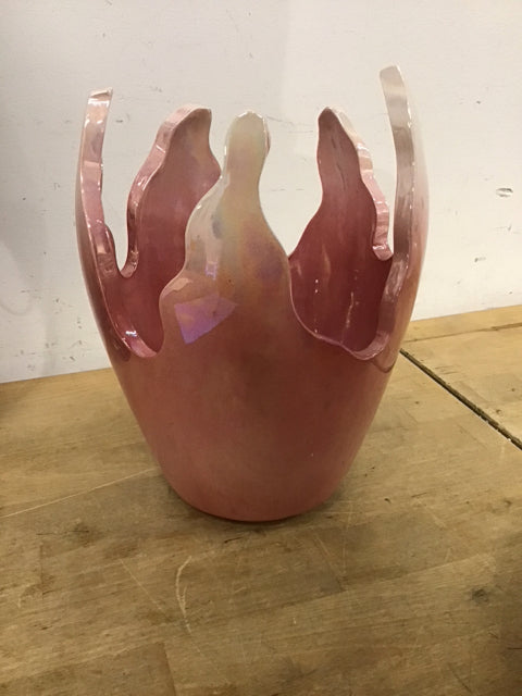 10" Iridescent Pink Flame Top Vase