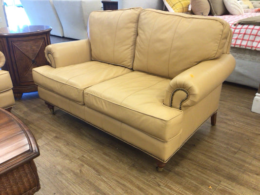 Lexington Home Tan Leather Rolled Arm Love Seat