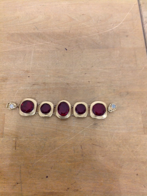 Red Rhinestone Gold Tone Bracelet