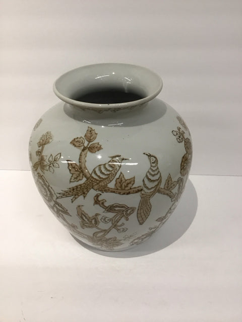 10" White Porcelain Vase w/Bird Decor