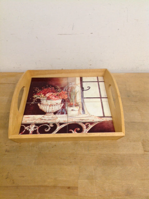13.5" Kathryn White Tiled Wood Tray