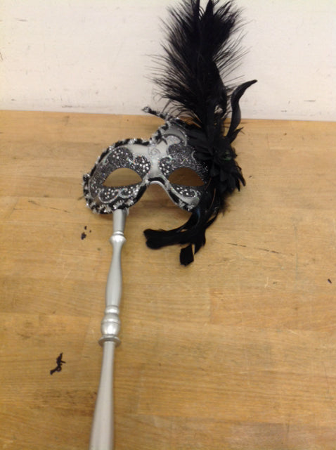 Silver & Black Feather Mask