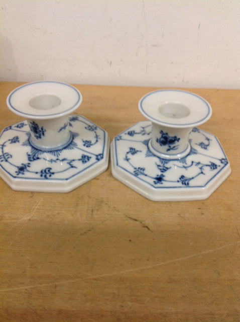 Candle Holders - 3" Denmark Blue & White Porcelian